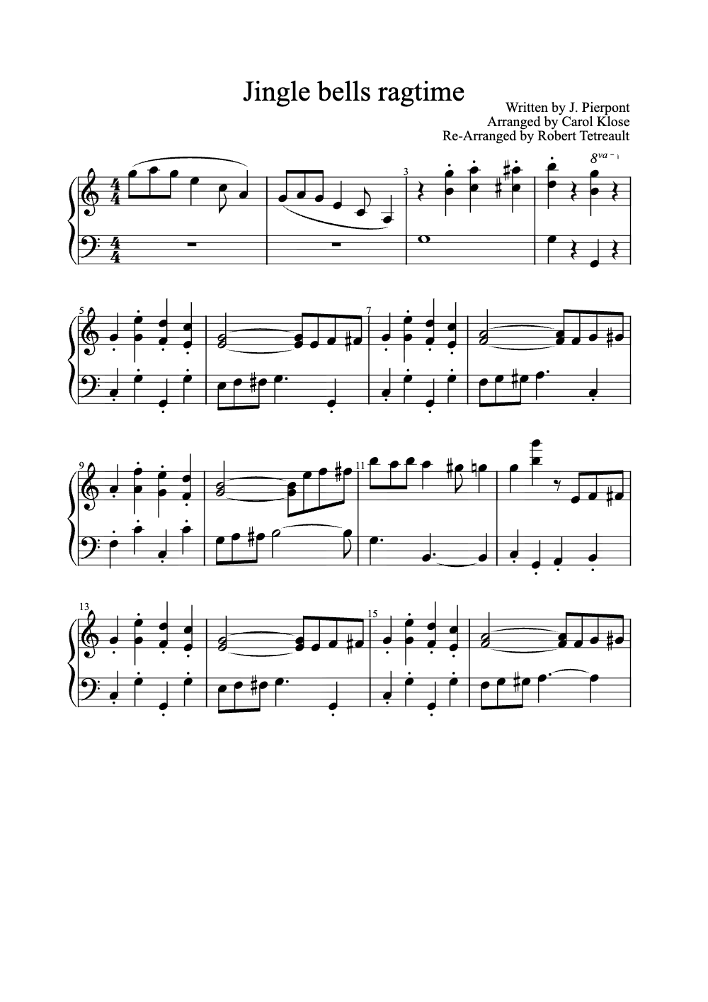 Sheet music preview for Jingle Bells Ragtime