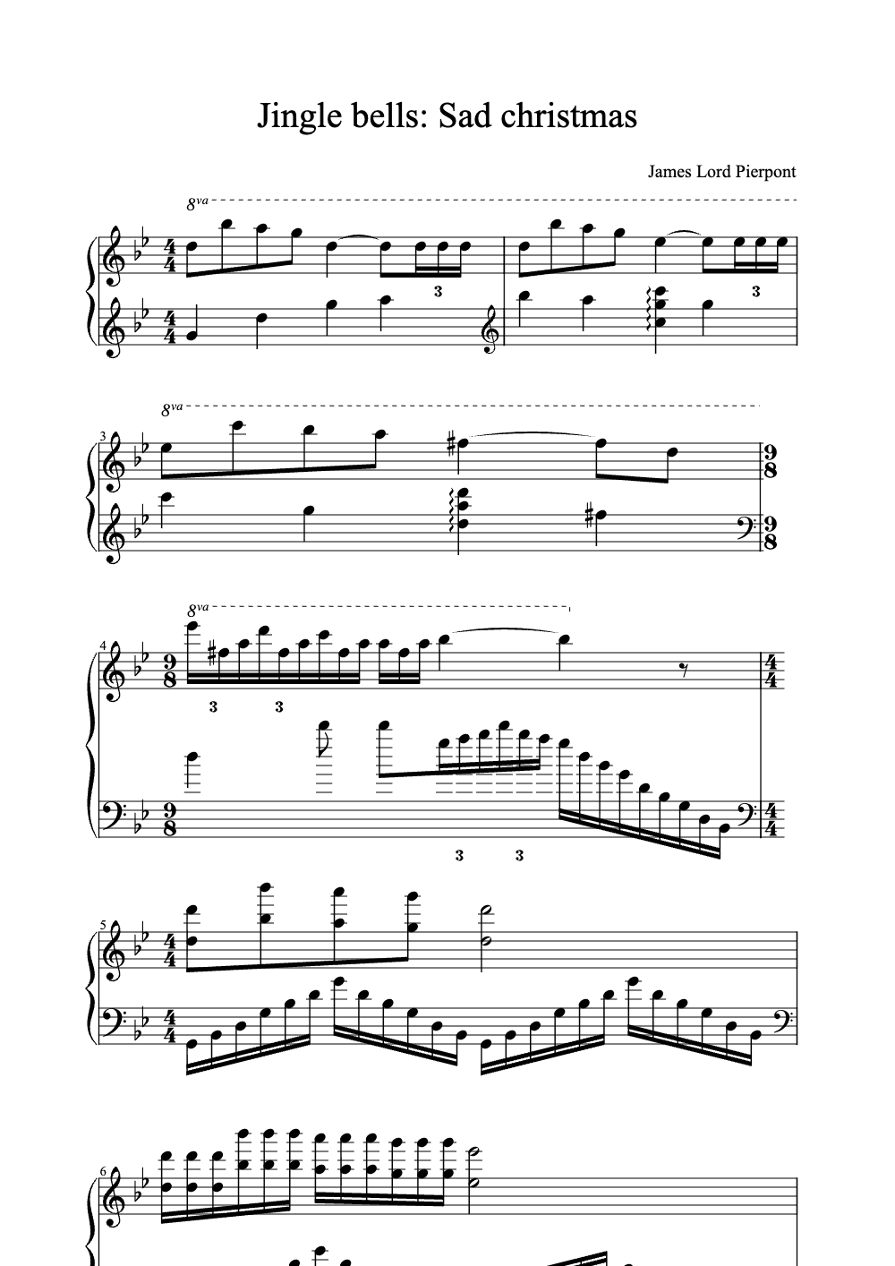 Sheet music preview for Jingle Bells