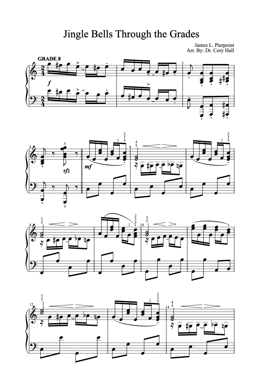 Sheet music preview for Jingle Bells Through the Grades