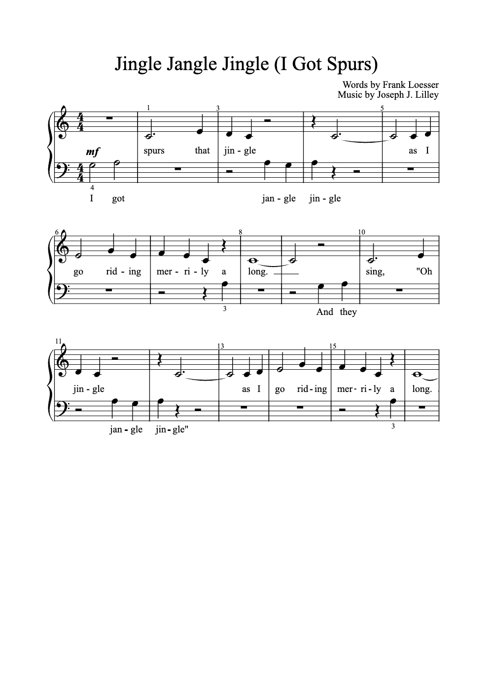 Sheet music preview for Jingle Jangle Jingle (I Got Spurs)
