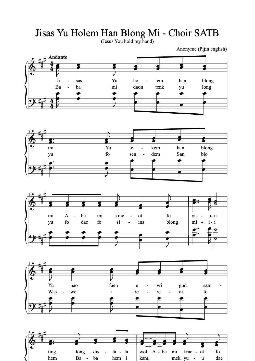 Sheet music preview for Jisas Yu Holem Han Blong Mi