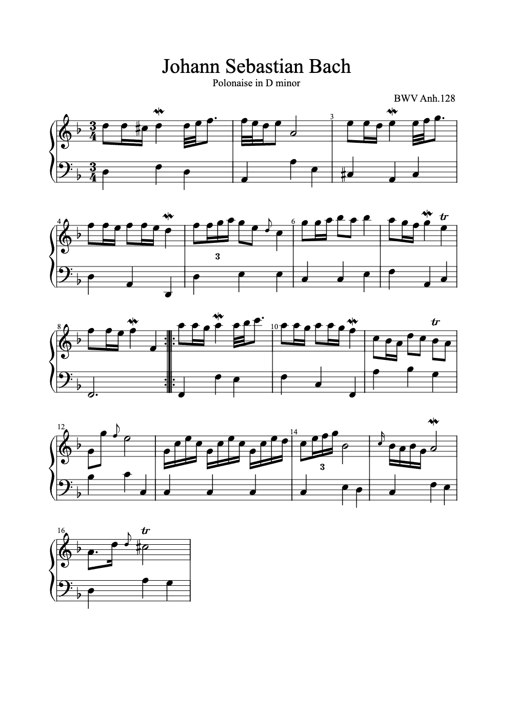 Sheet music preview for Johann Sebastian Bach