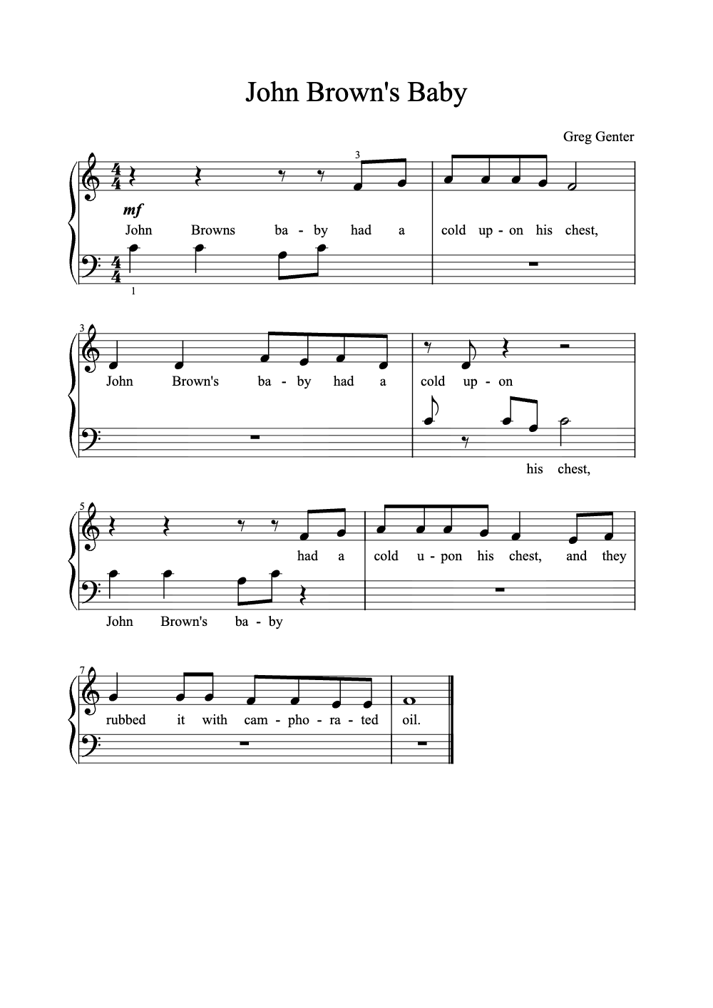 Sheet music preview for John Brown's Baby