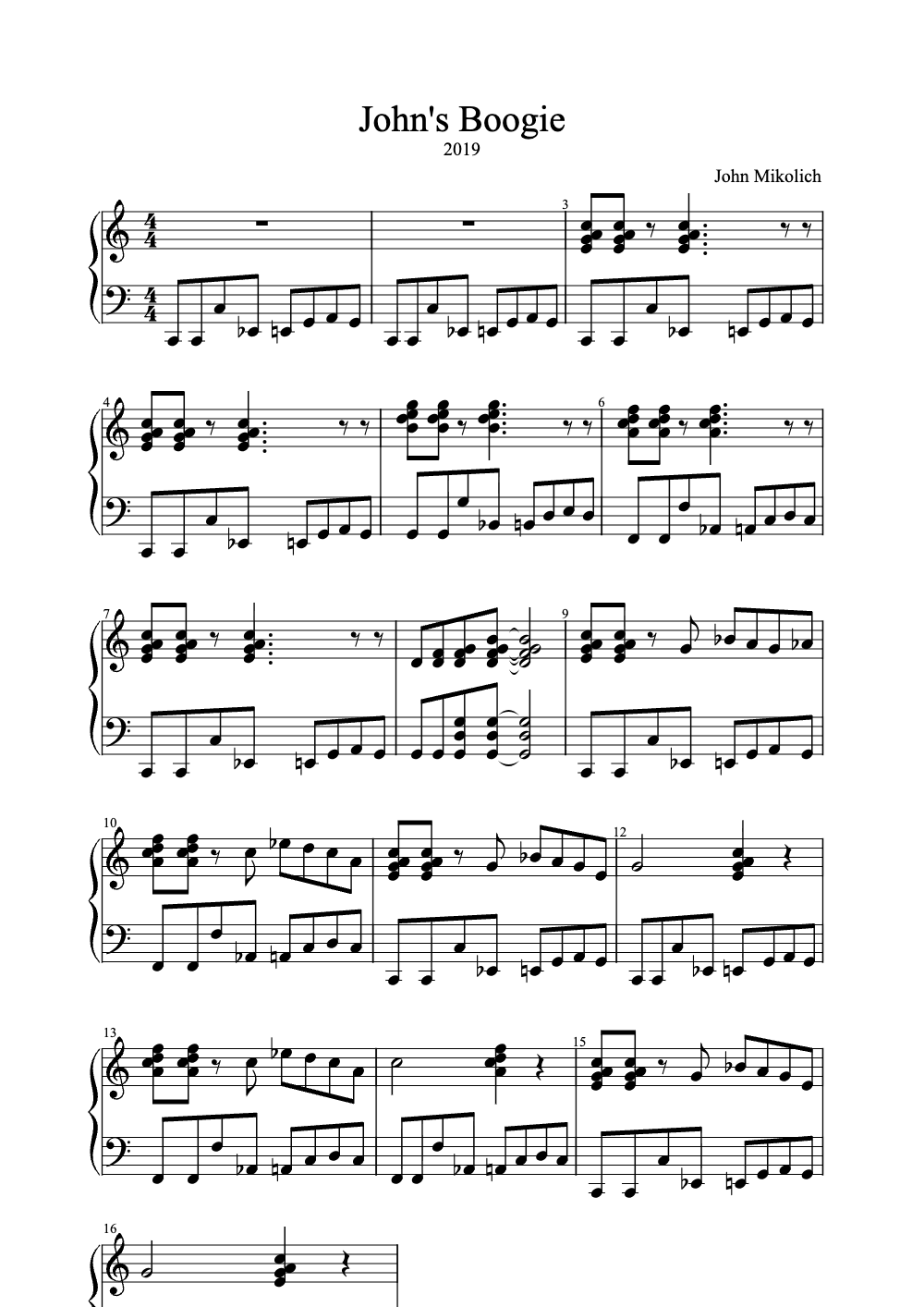 Sheet music preview for John's Boogie