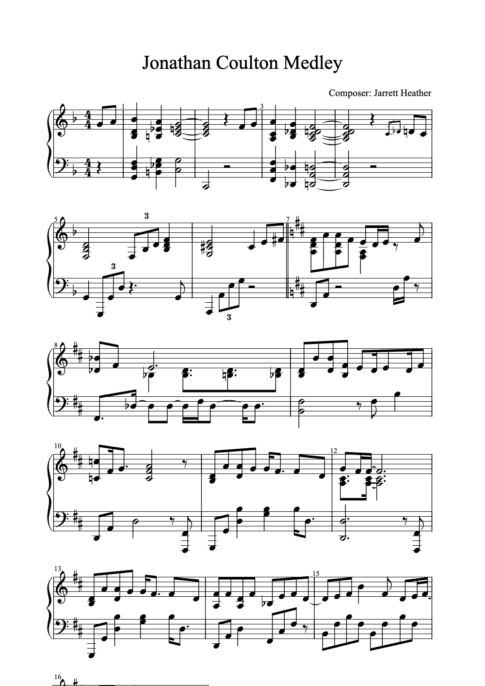 Sheet music preview for Jonathan Coulton Medley