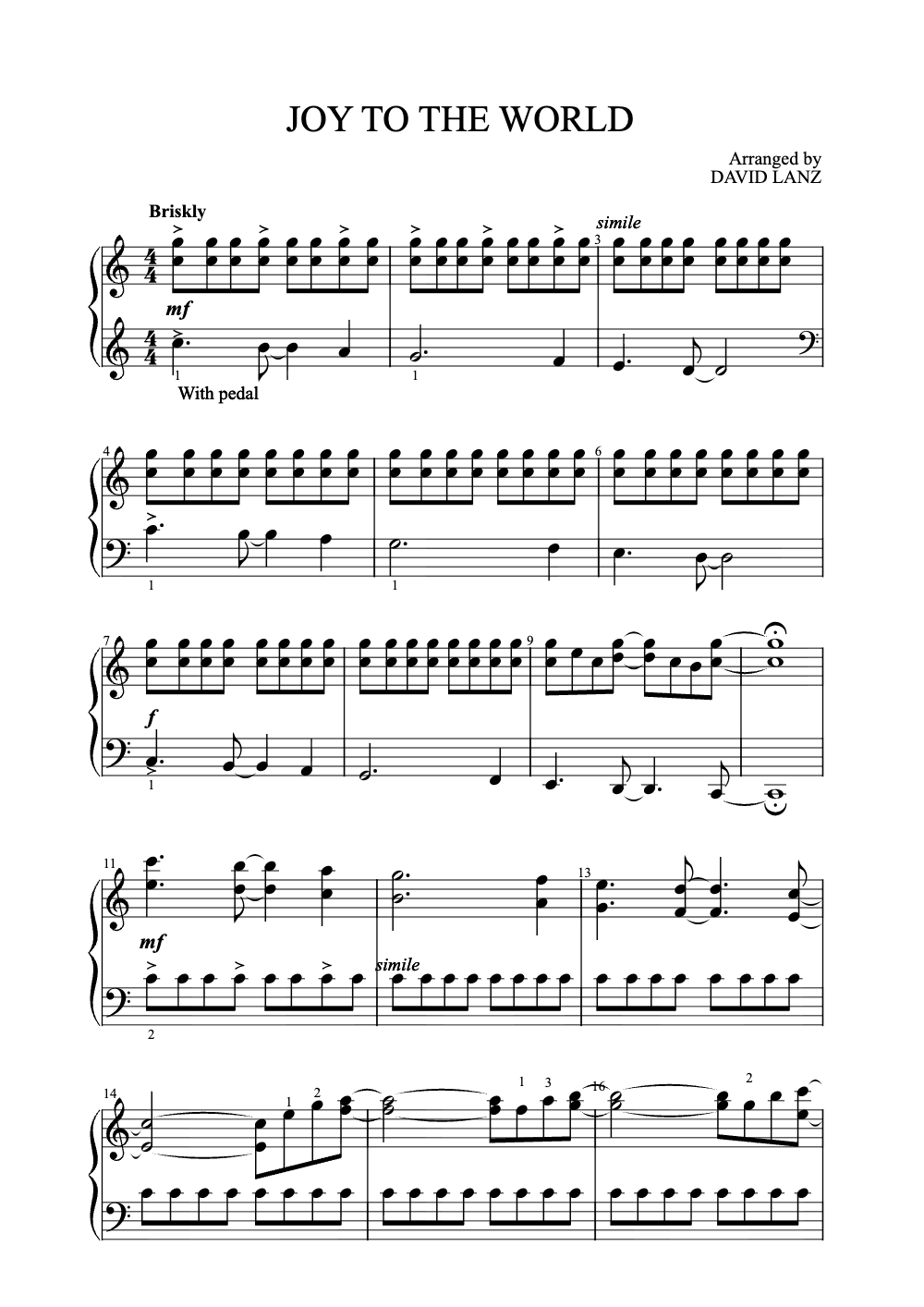 Sheet music preview for Joy to the World