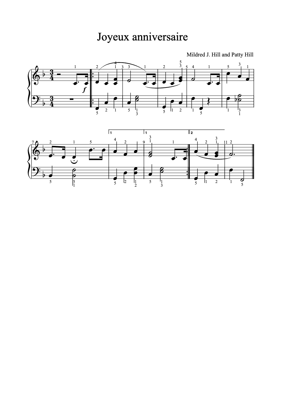 Sheet music preview for Joyeux Anniversaire