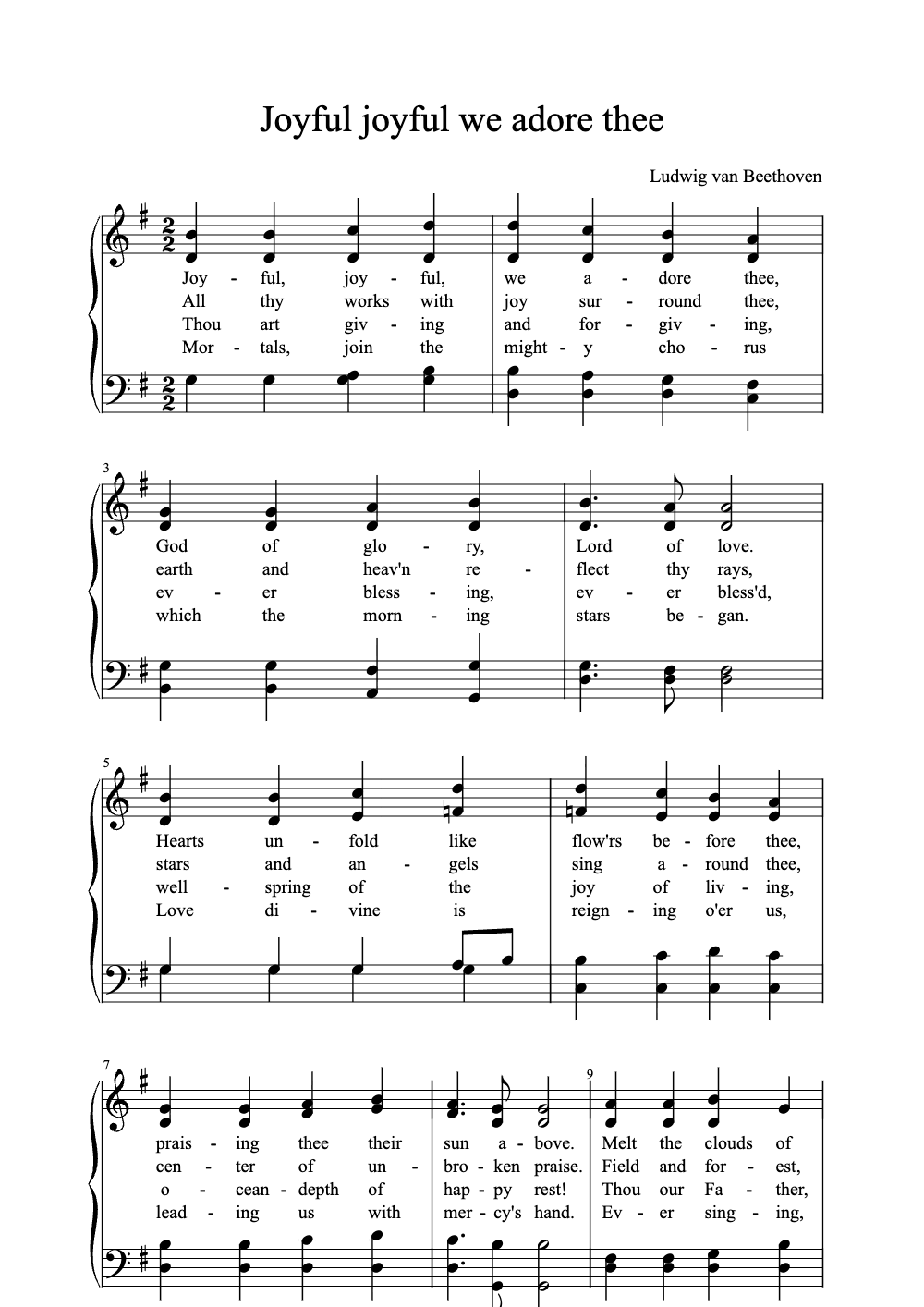 Sheet music preview for Joyful, Joyful, We Adore Thee