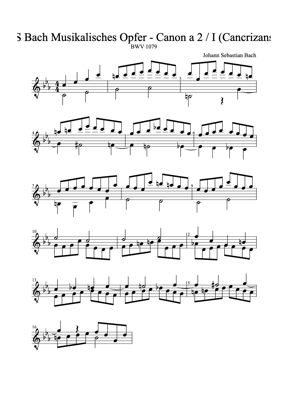 Sheet music preview for Musikalisches Opfer: Canon a 2 / I (Cancrizans)