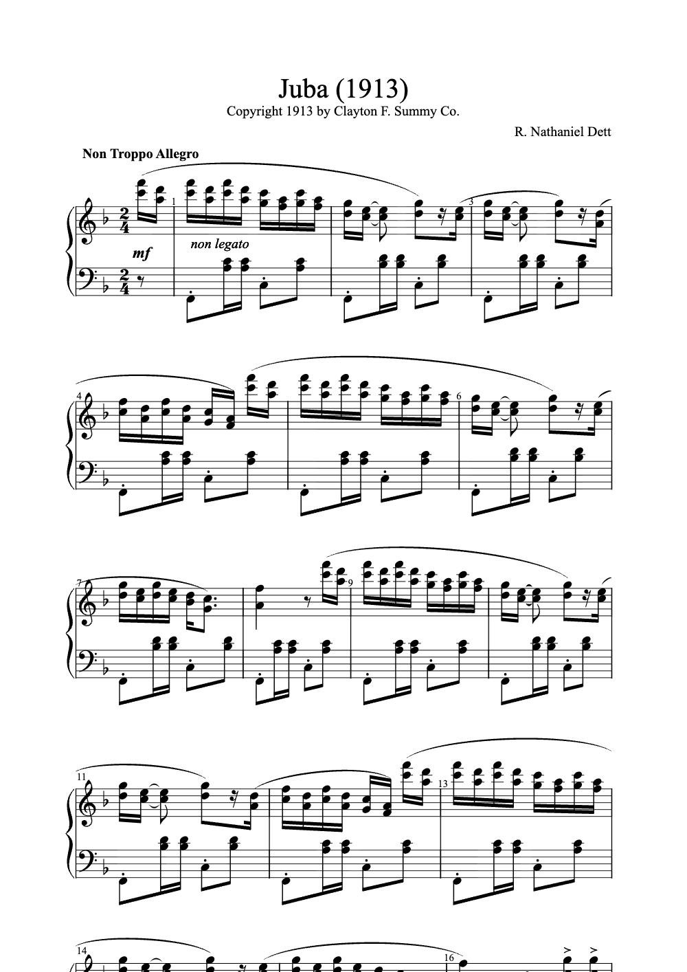 Sheet music preview for Juba
