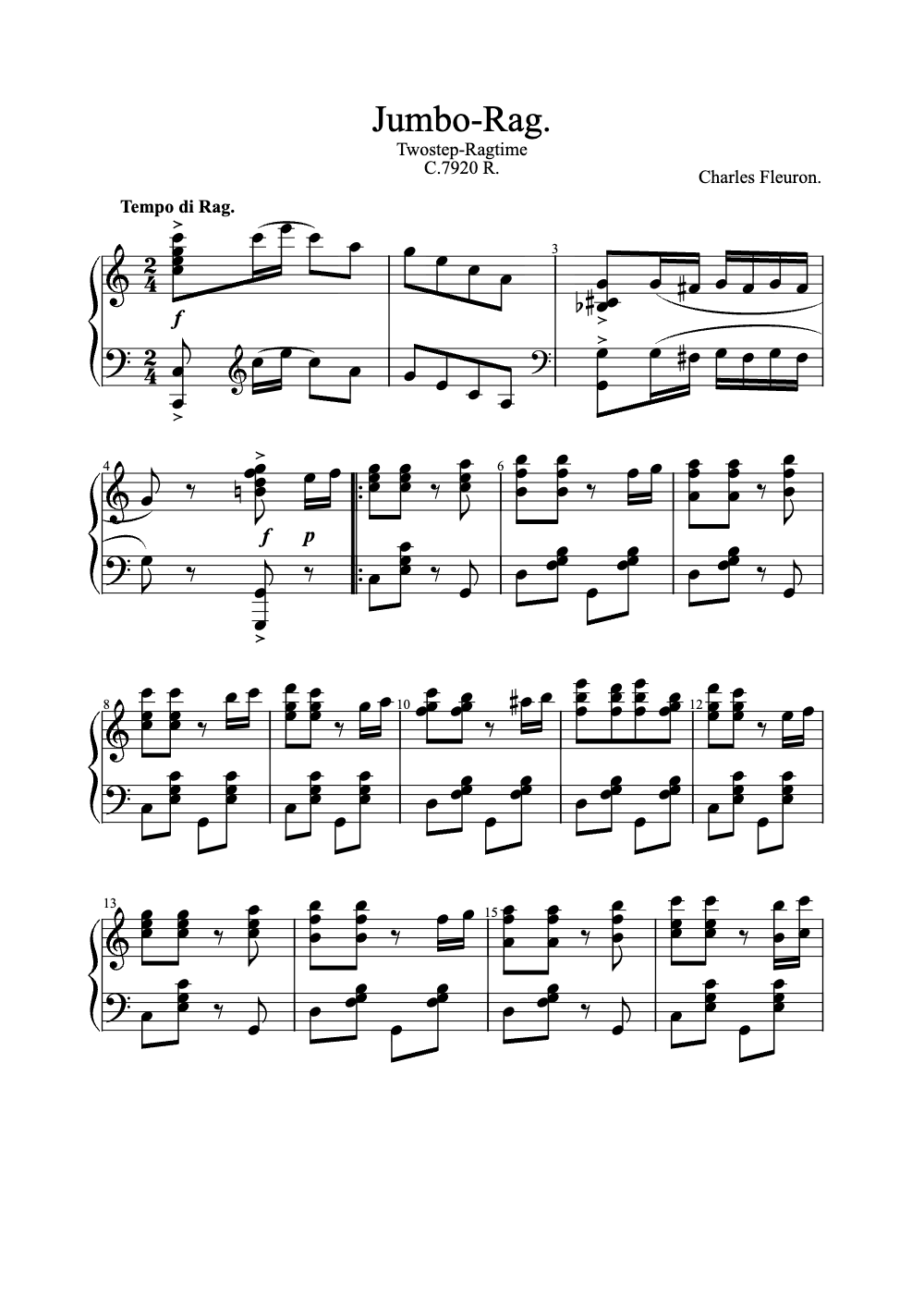 Sheet music preview for Jumbo Rag