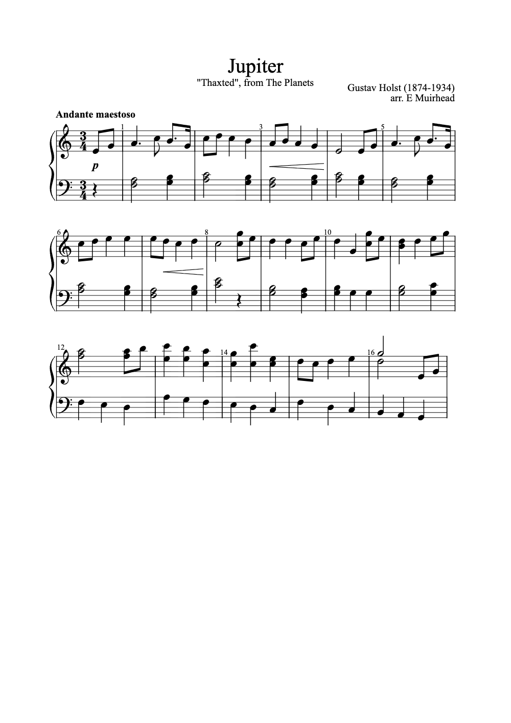Sheet music preview for Jupiter