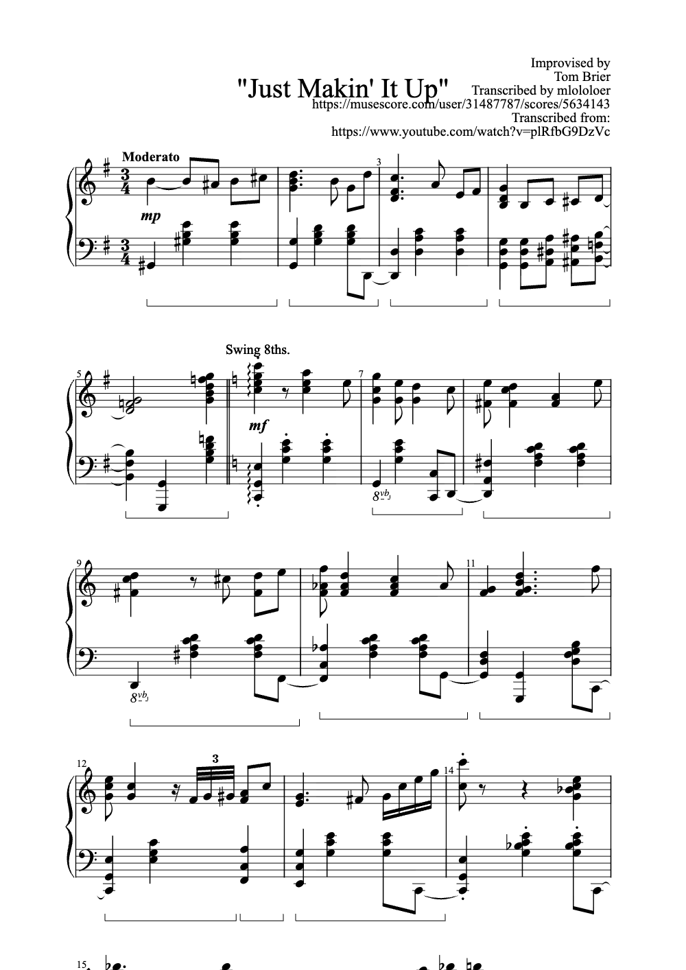 Sheet music preview for Just Makin' It Up