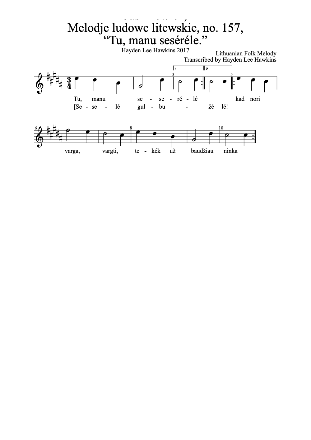 Sheet music preview for Tu, Manu Seséréle