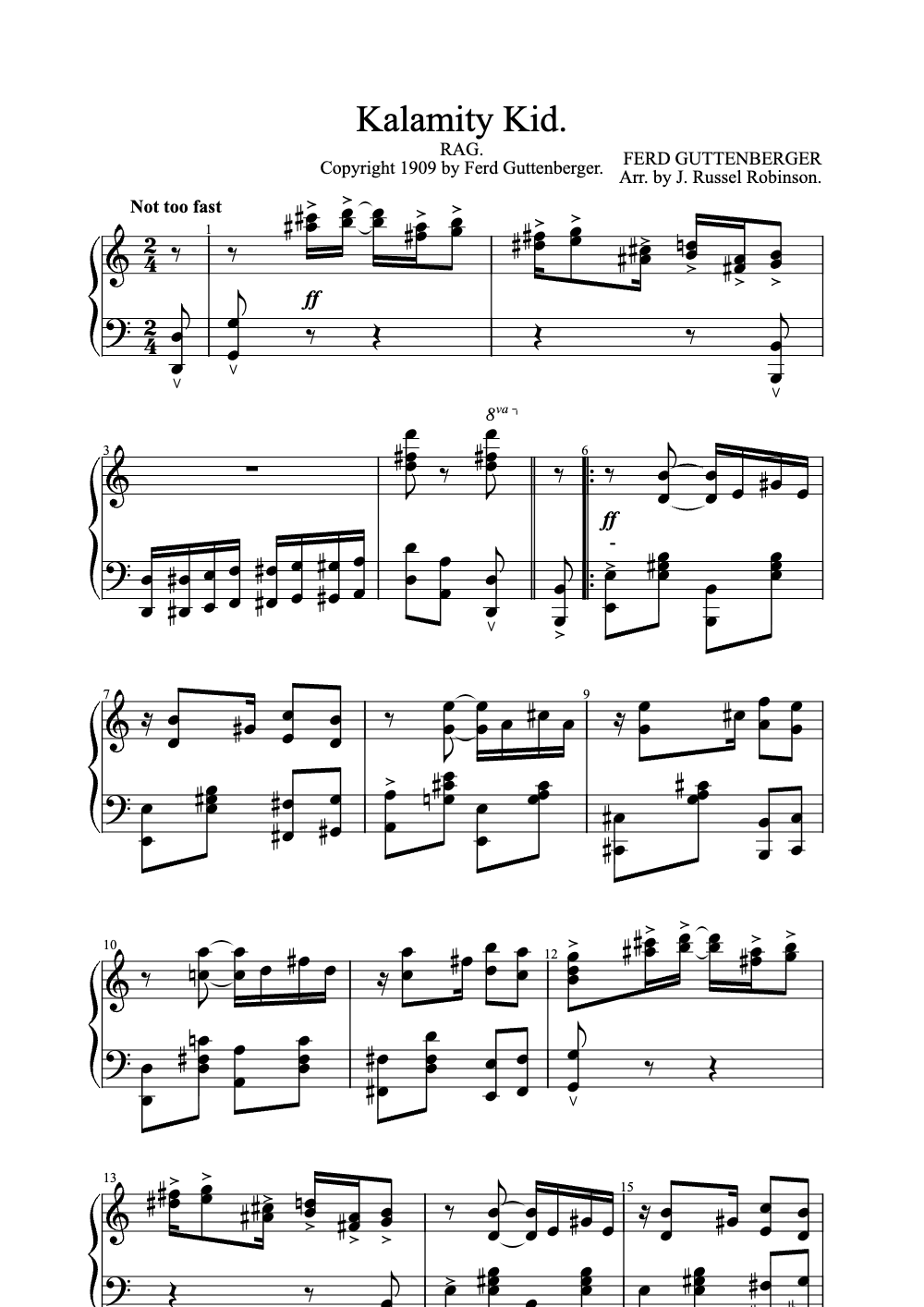 Sheet music preview for Kalamity Kid