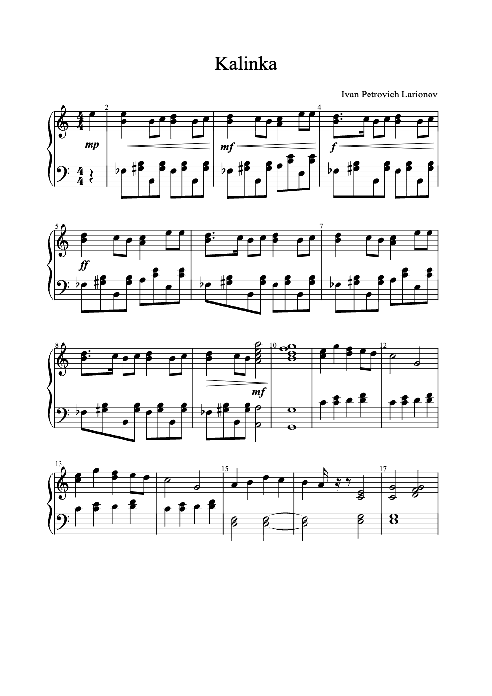 Sheet music preview for Kalinka