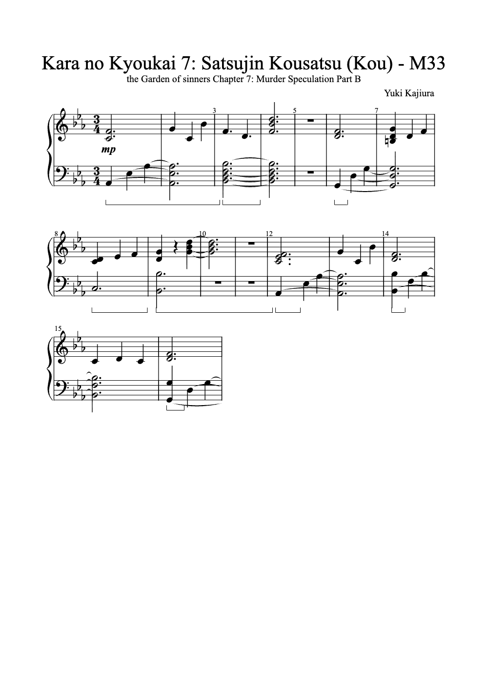 Sheet music preview for Kara no Kyoukai 7: Satsujin Kousatsu (Kou)