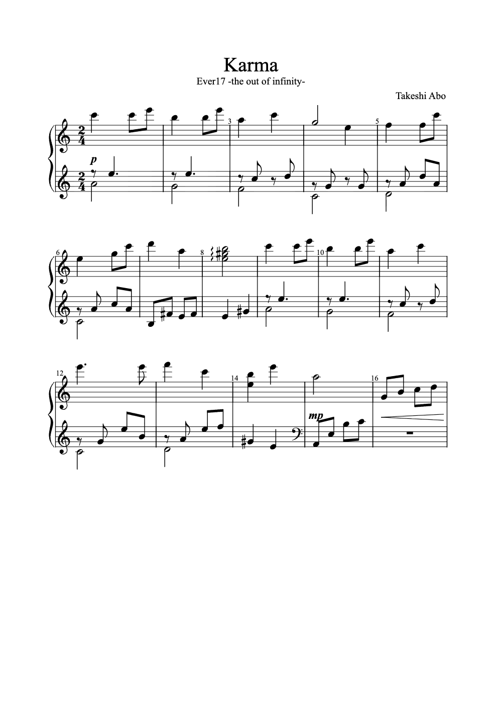 Sheet music preview for Karma