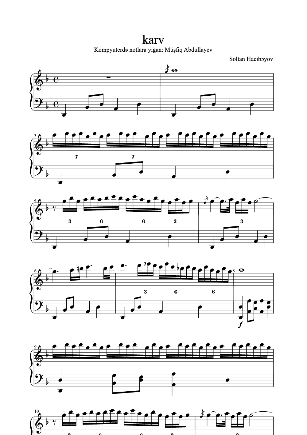 Sheet music preview for Karv