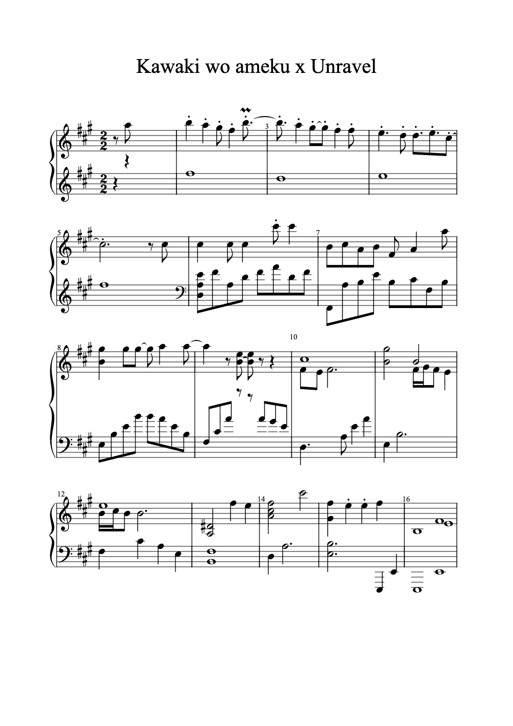 Sheet music preview for Kawaki wo Ameku x Unravel