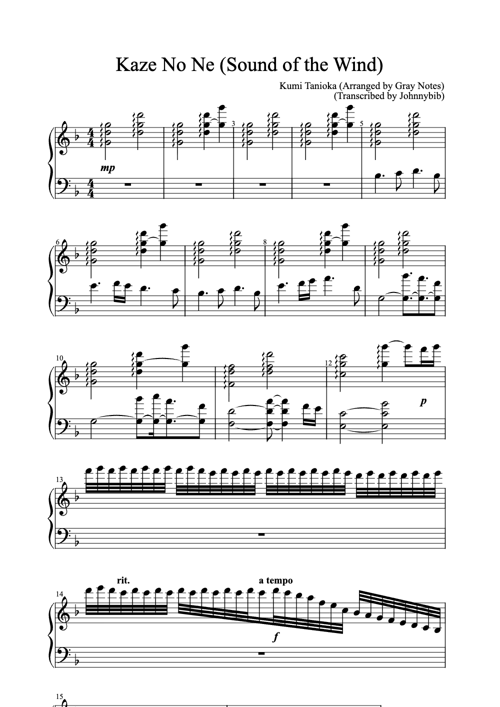 Sheet music preview for Kaze no Ne (Sound of the Wind)