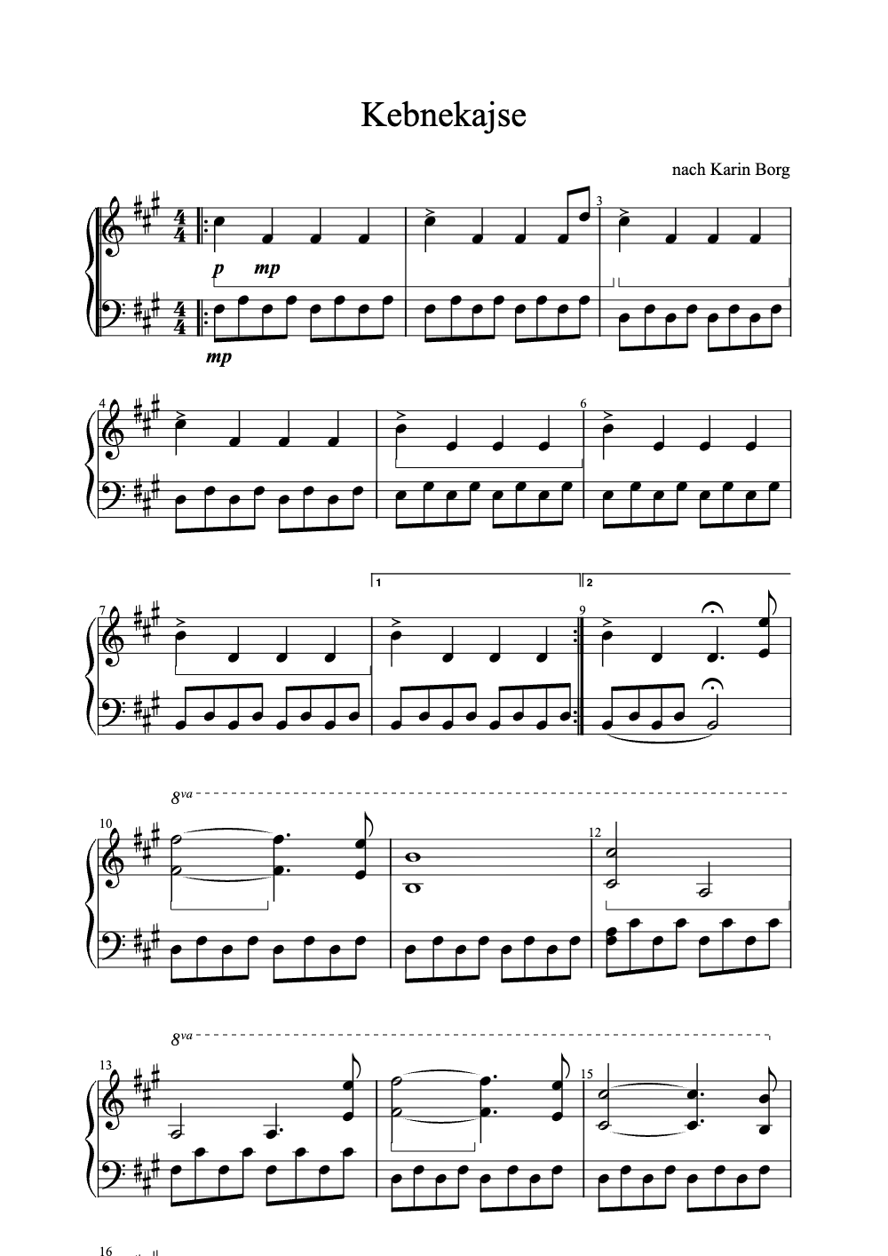 Sheet music preview for Kebnekajse