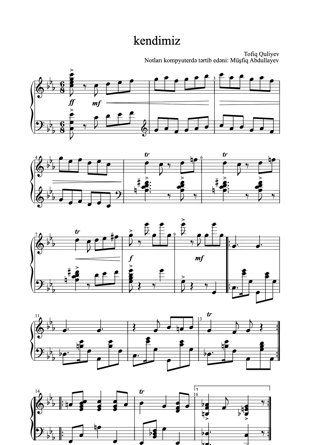 Sheet music preview for Kendimiz