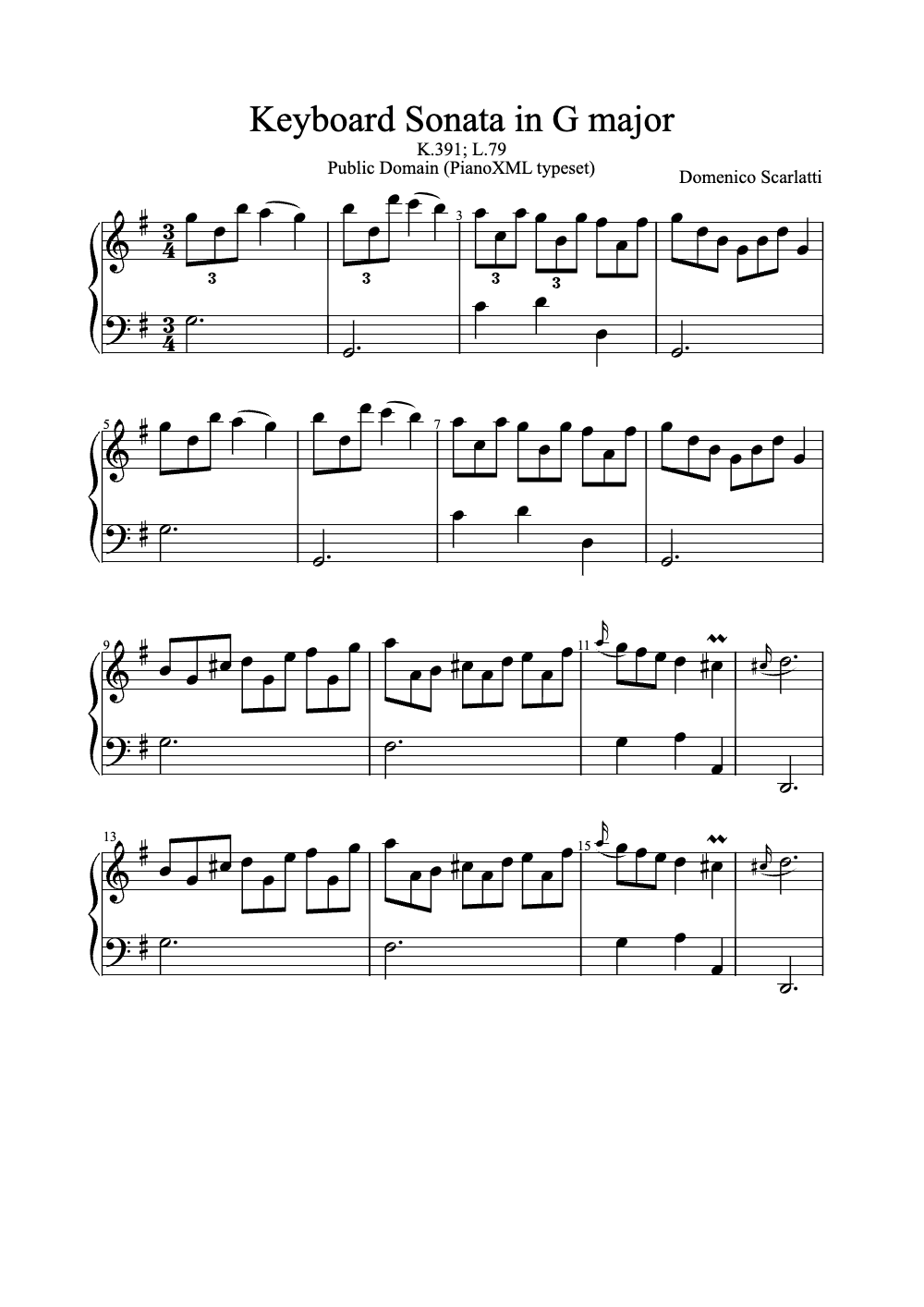 Sheet music preview for Keyboard Sonata in G Major