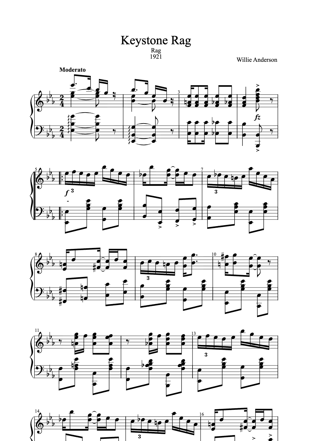 Sheet music preview for Keystone Rag
