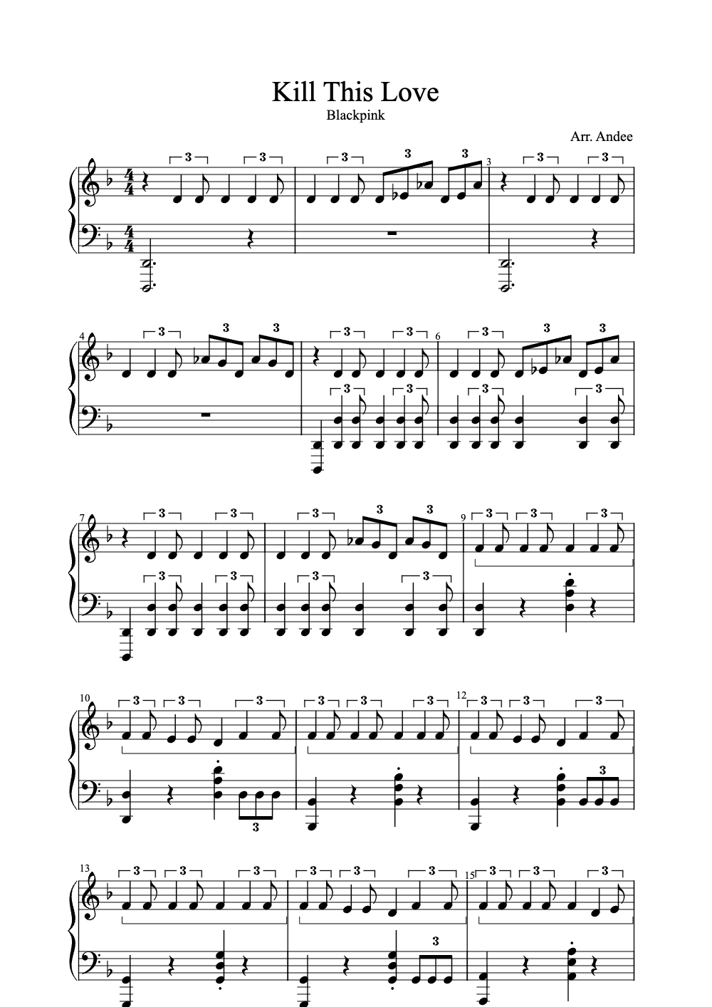 Sheet music preview for Kill This Love