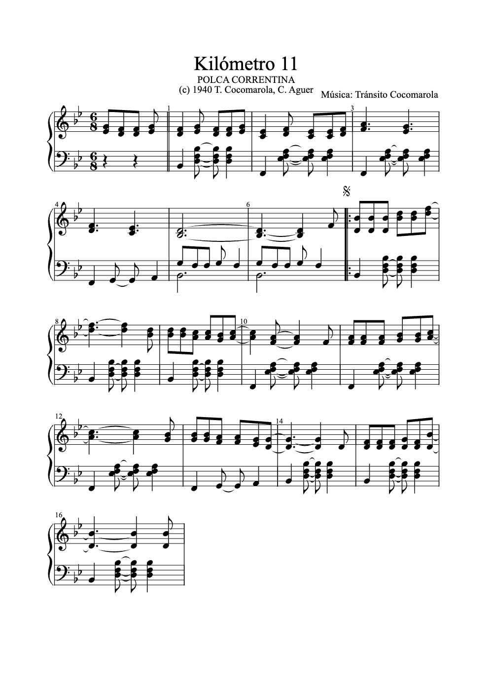 Sheet music preview for Kilómetro 11