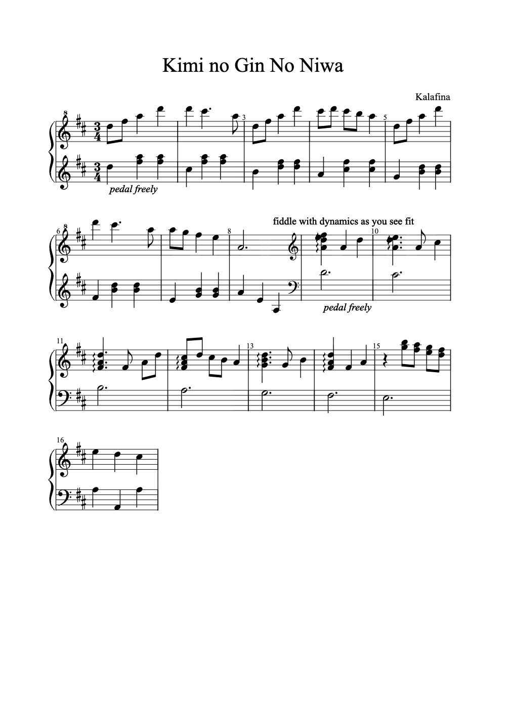 Sheet music preview for Kimi no Gin no Niwa