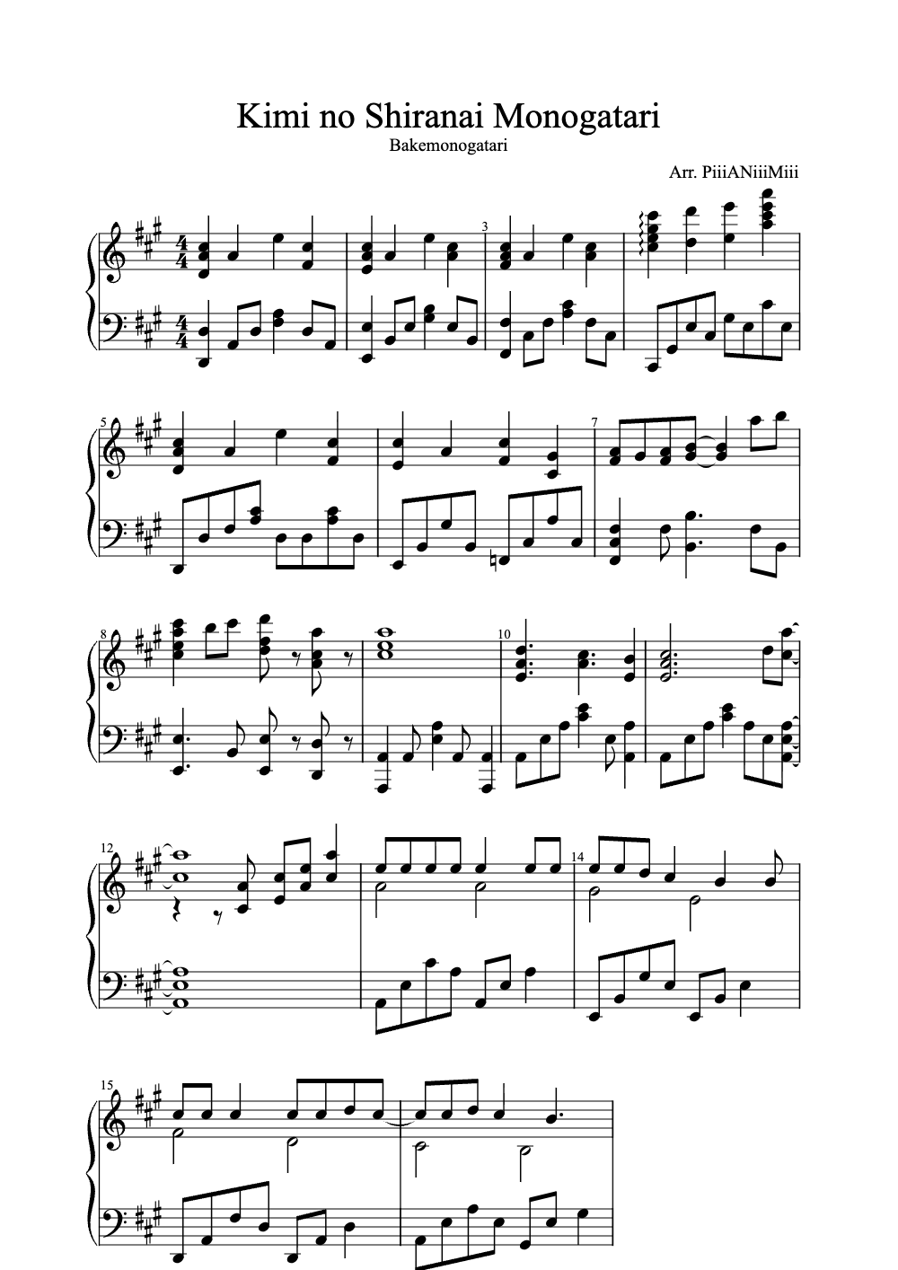 Sheet music preview for Kimi no Shiranai Monogatari