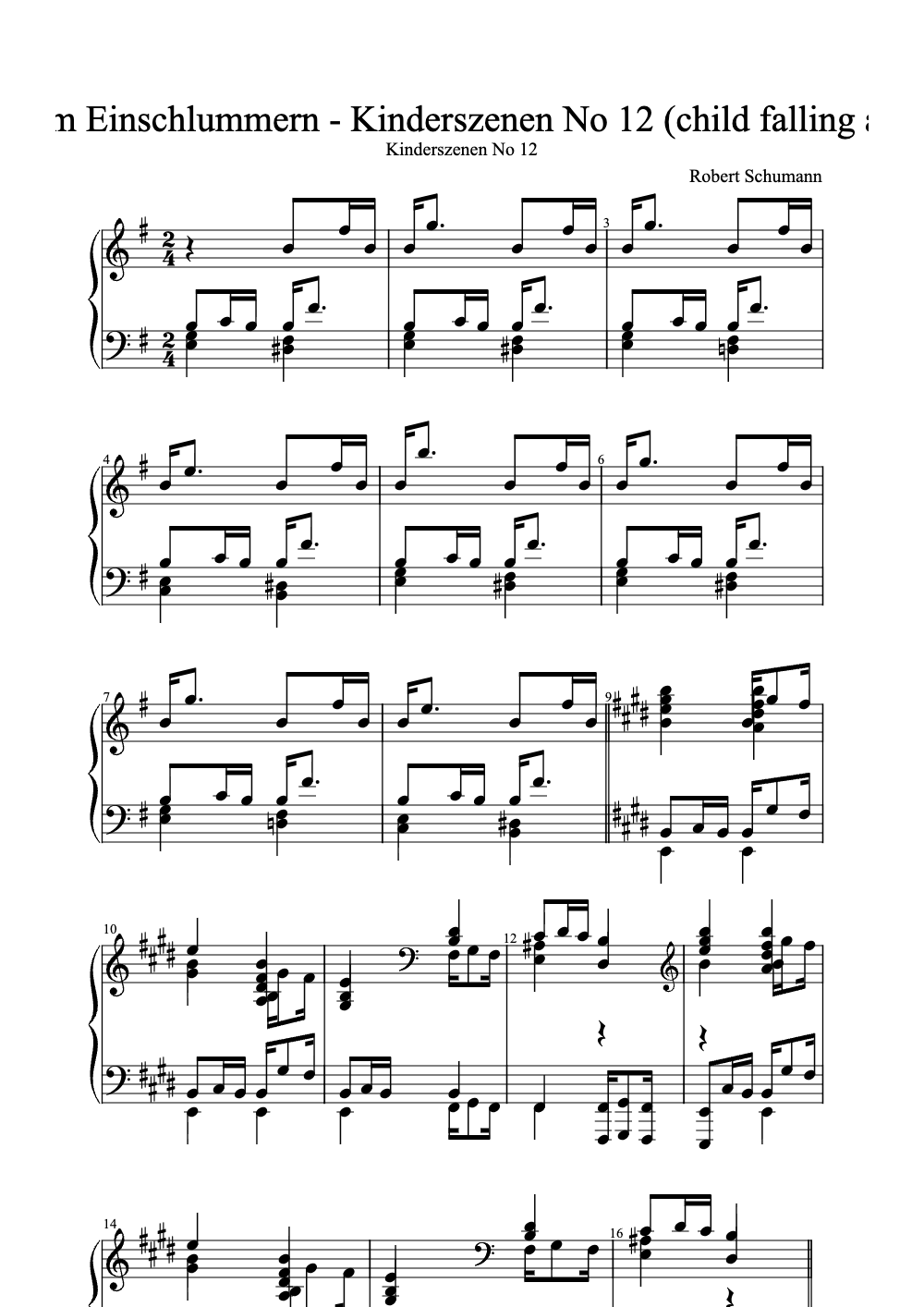 Sheet music preview for Kind im Einschlummern