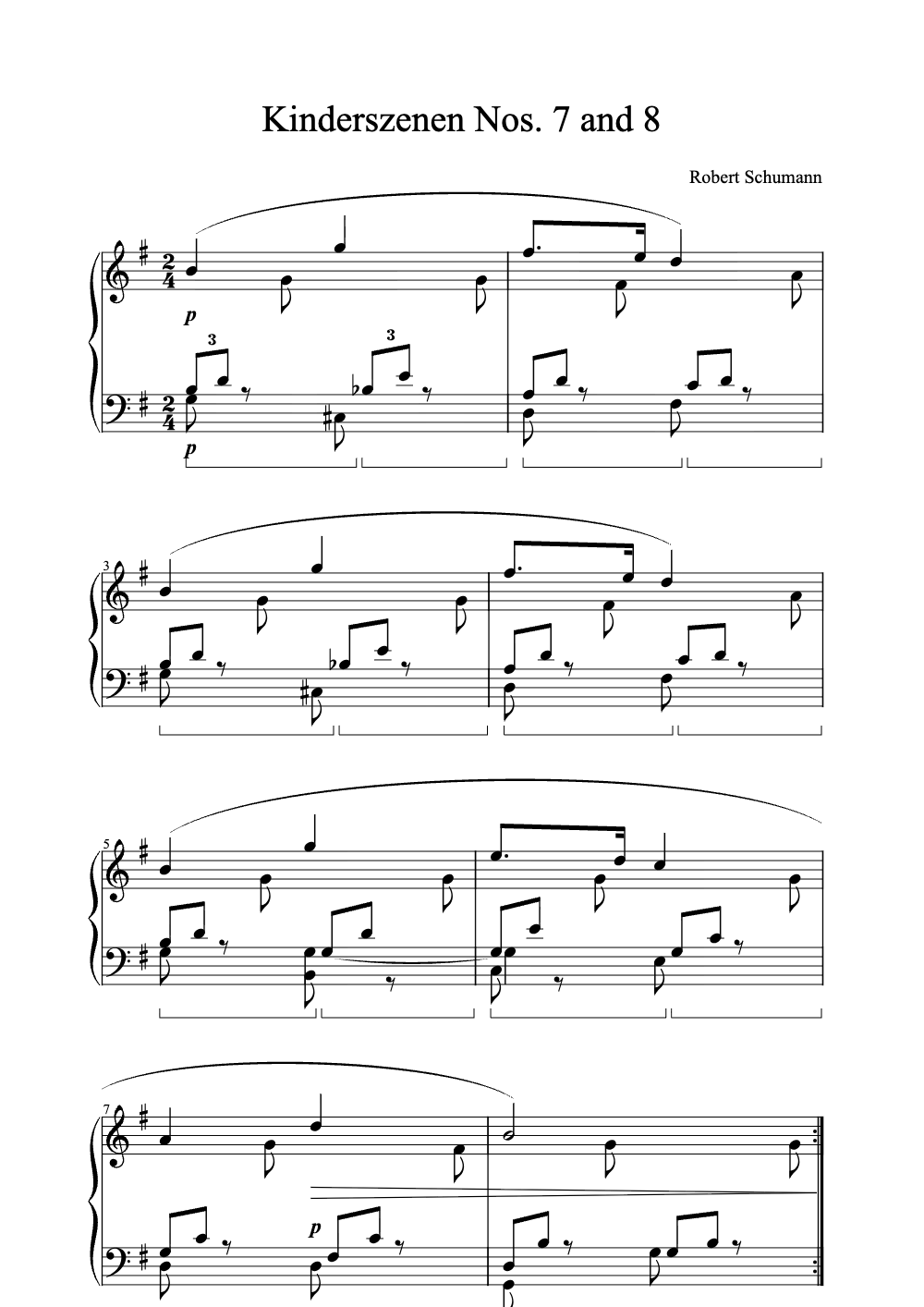 Sheet music preview for Kinderszenen Nos. 7 and 8