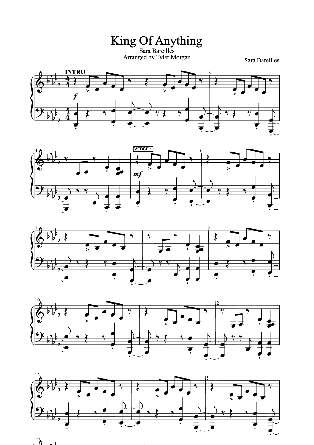 Sheet music preview for King of Anything