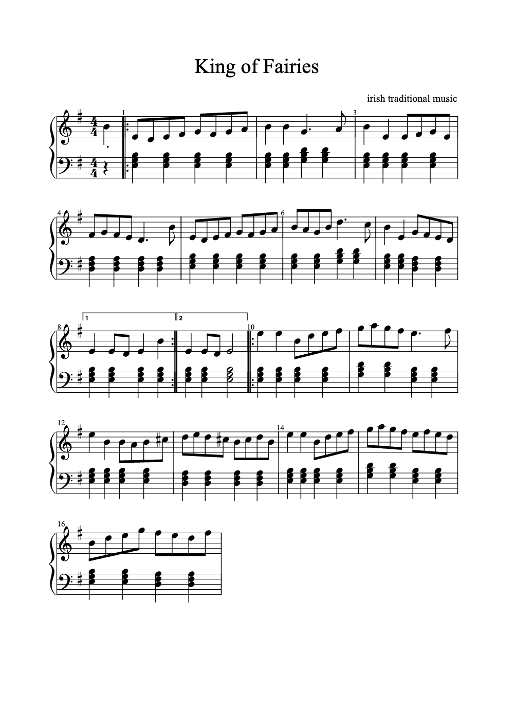 Sheet music preview for King of Fairies