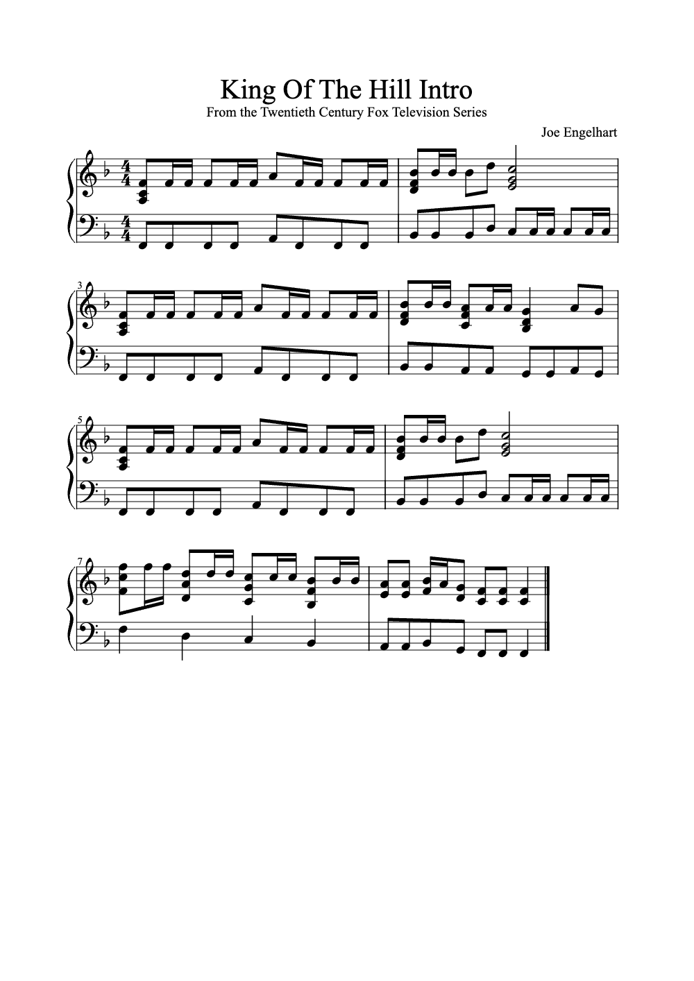 Sheet music preview for King of the Hill Intro