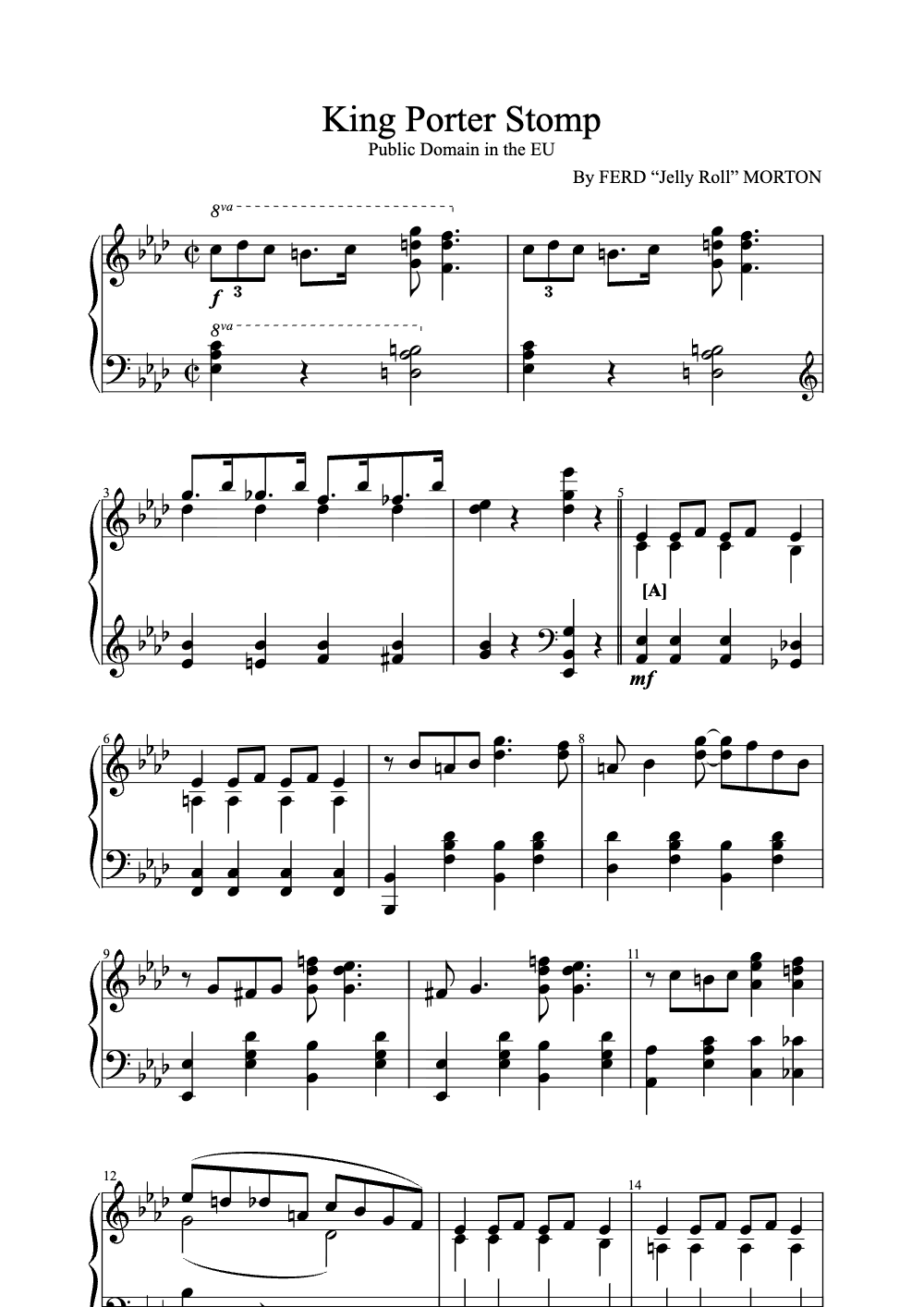 Sheet music preview for King Porter Stomp