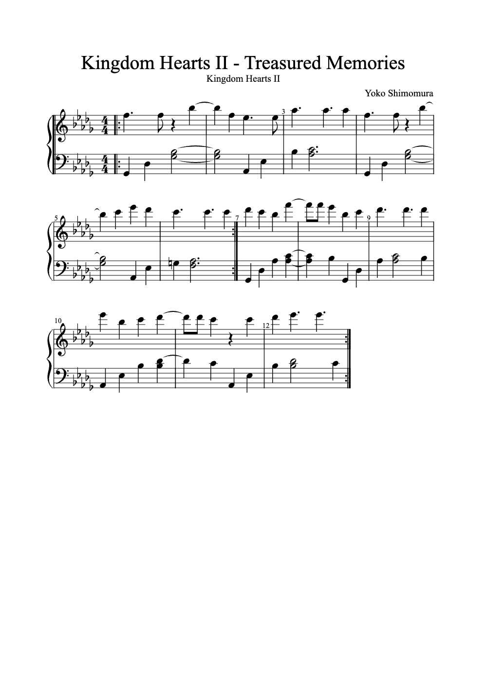 Sheet music preview for Treasured Memories