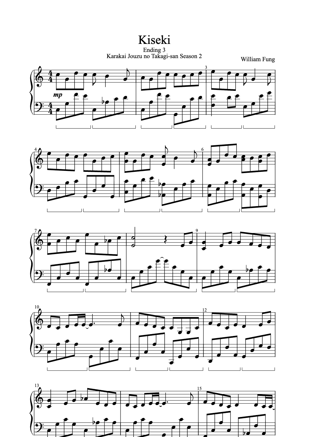 Sheet music preview for Kiseki
