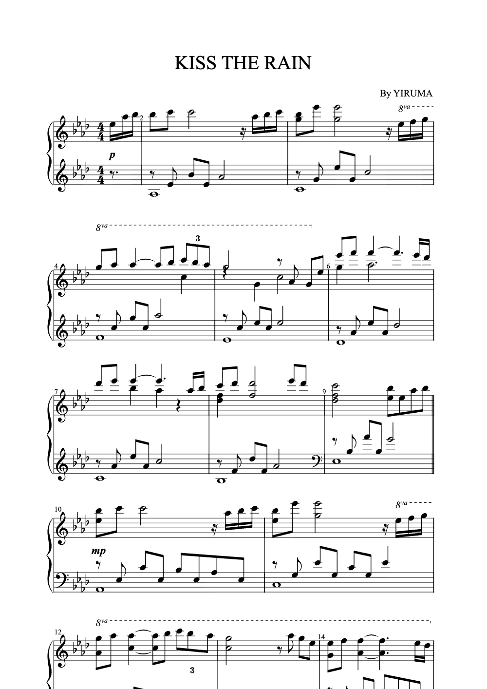 Sheet music preview for Kiss the Rain