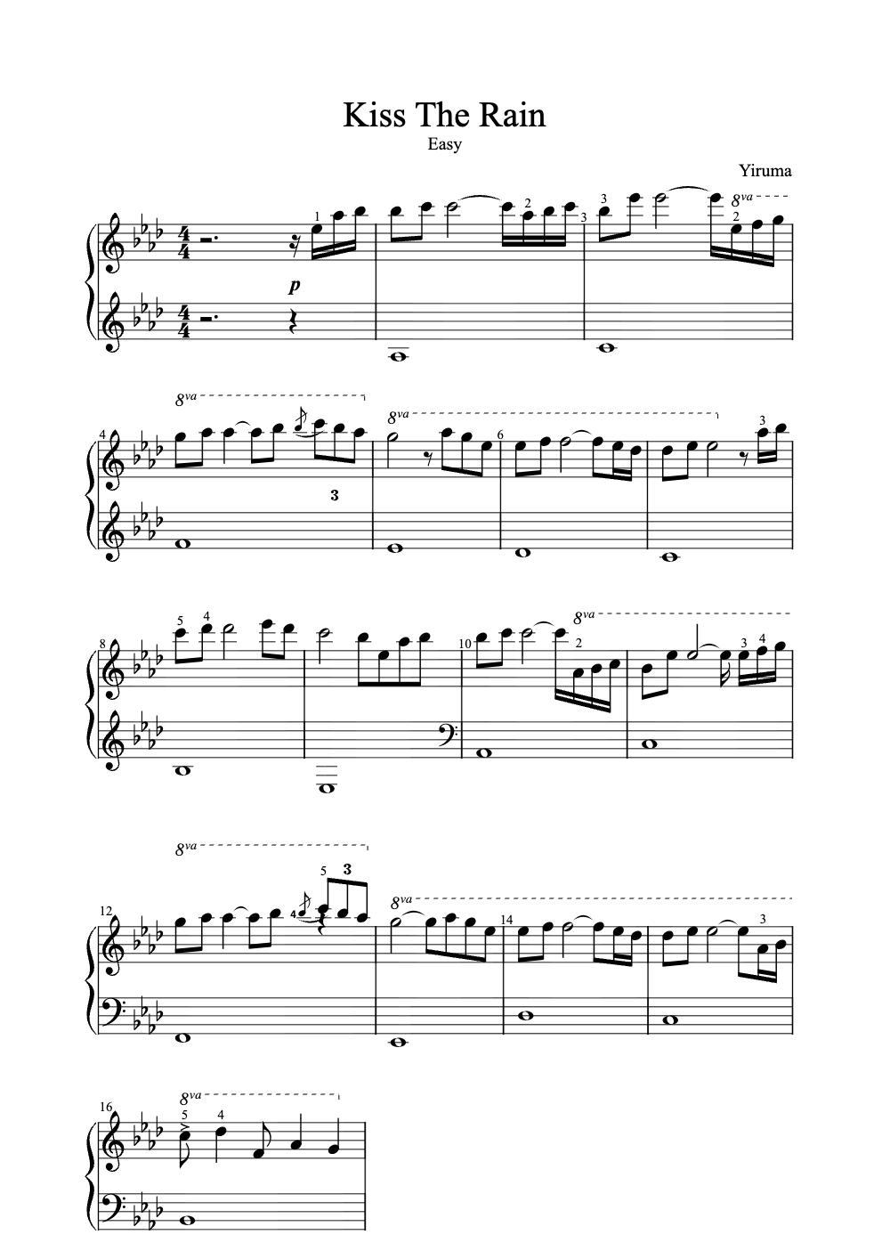 Sheet music preview for Kiss the Rain