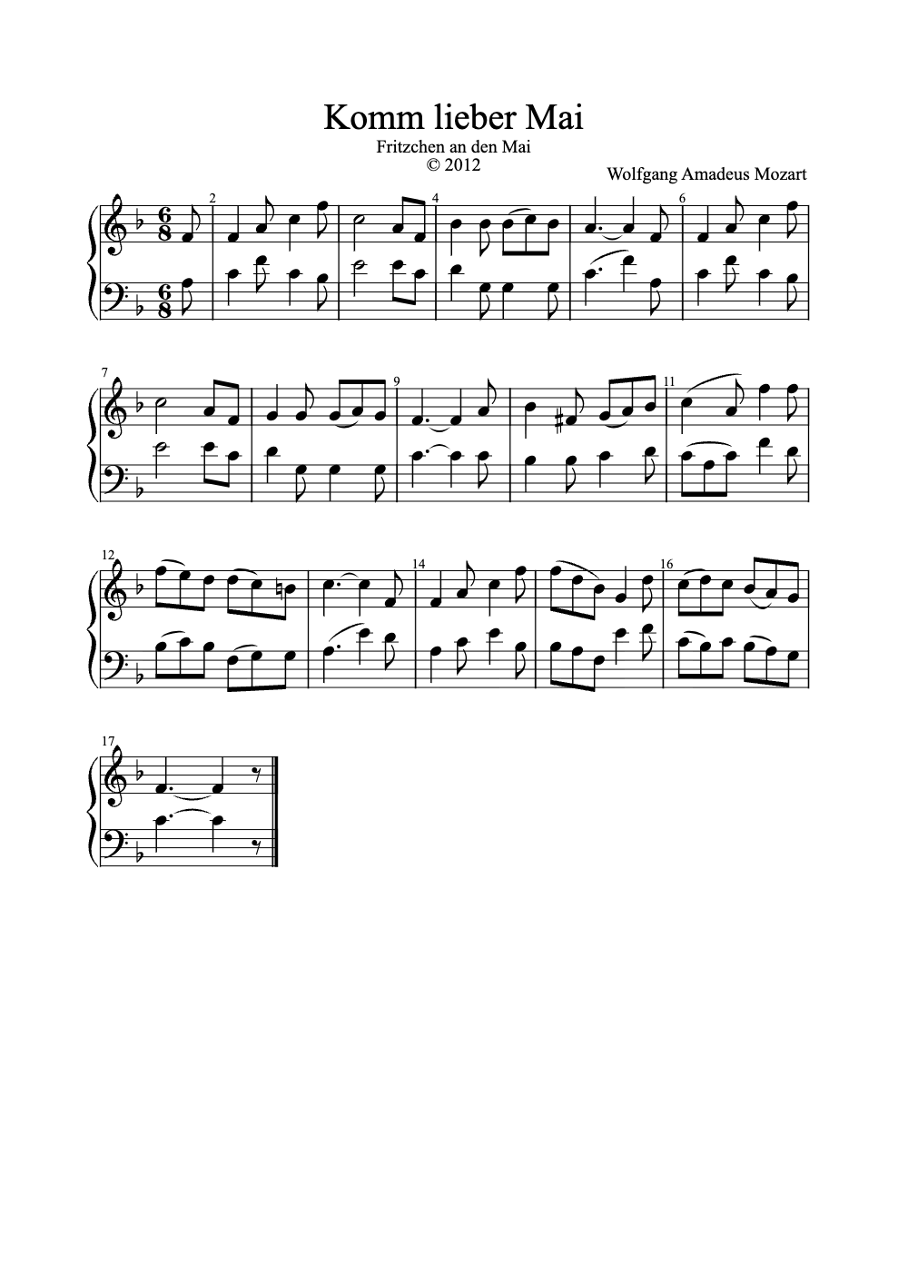 Sheet music preview for Komm, lieber Mai