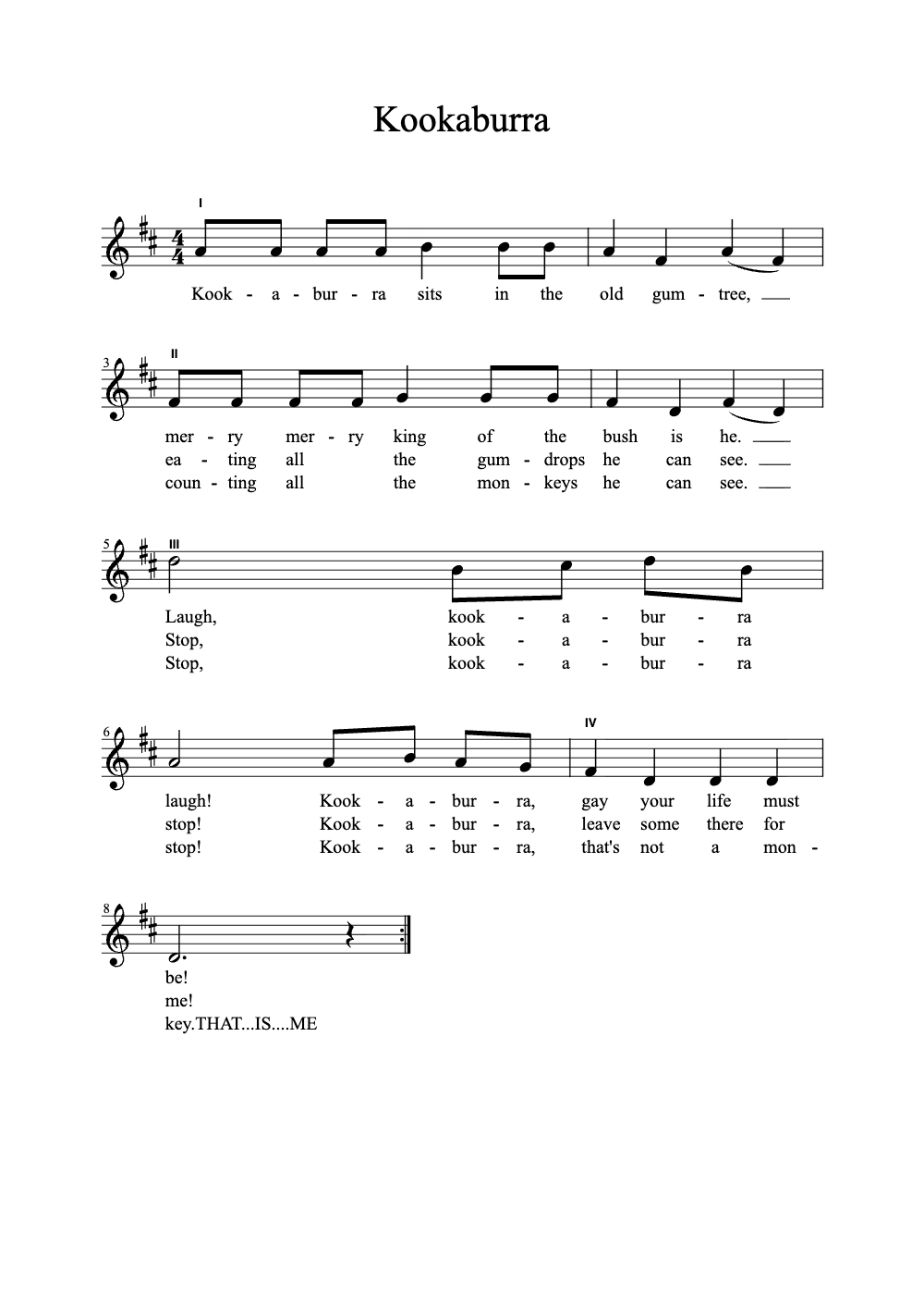 Sheet music preview for Kookaburra