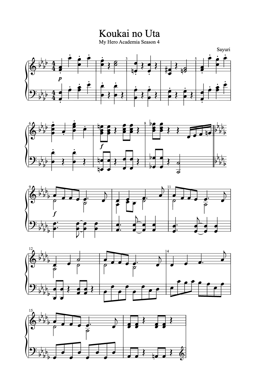 Sheet music preview for Koukai no Uta