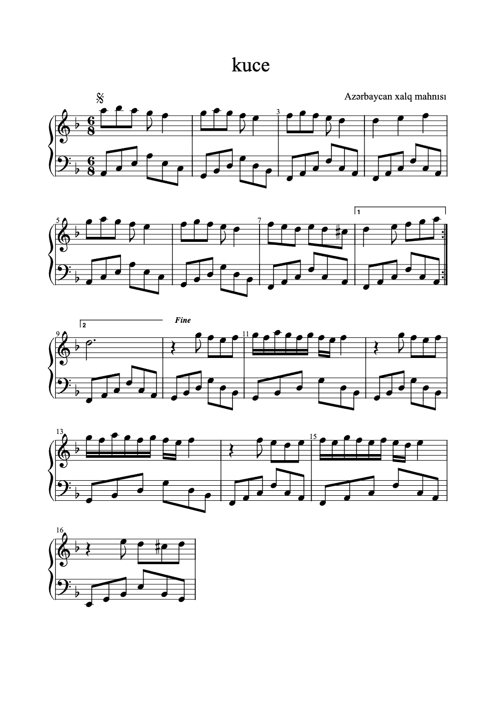 Sheet music preview for Kuce
