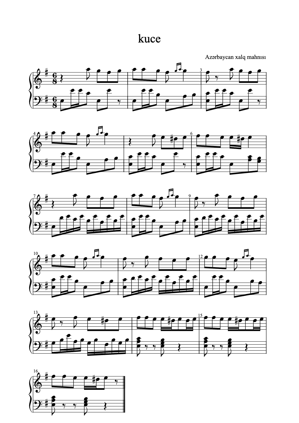 Sheet music preview for Kuce