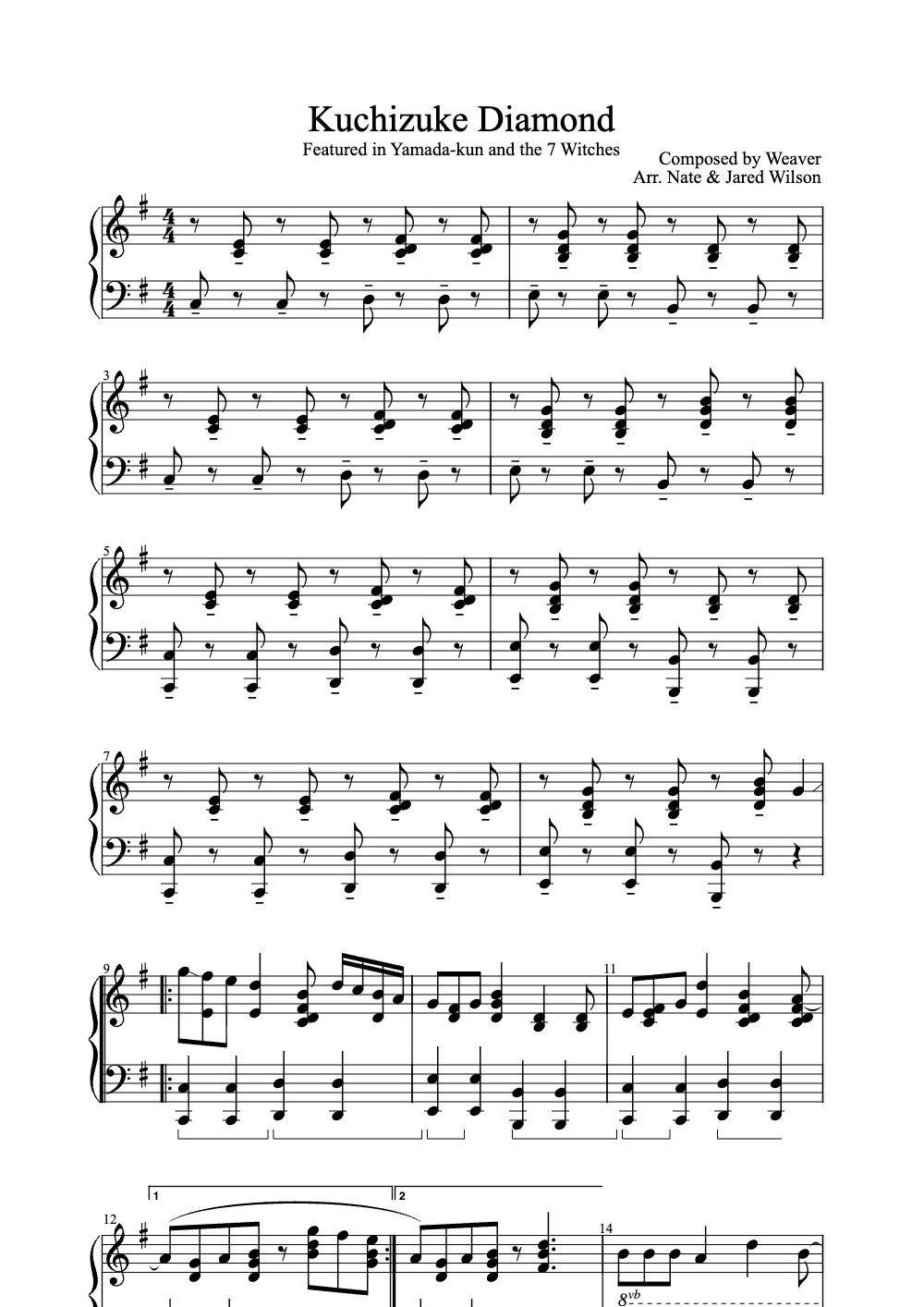 Sheet music preview for Kuchizuke Diamond