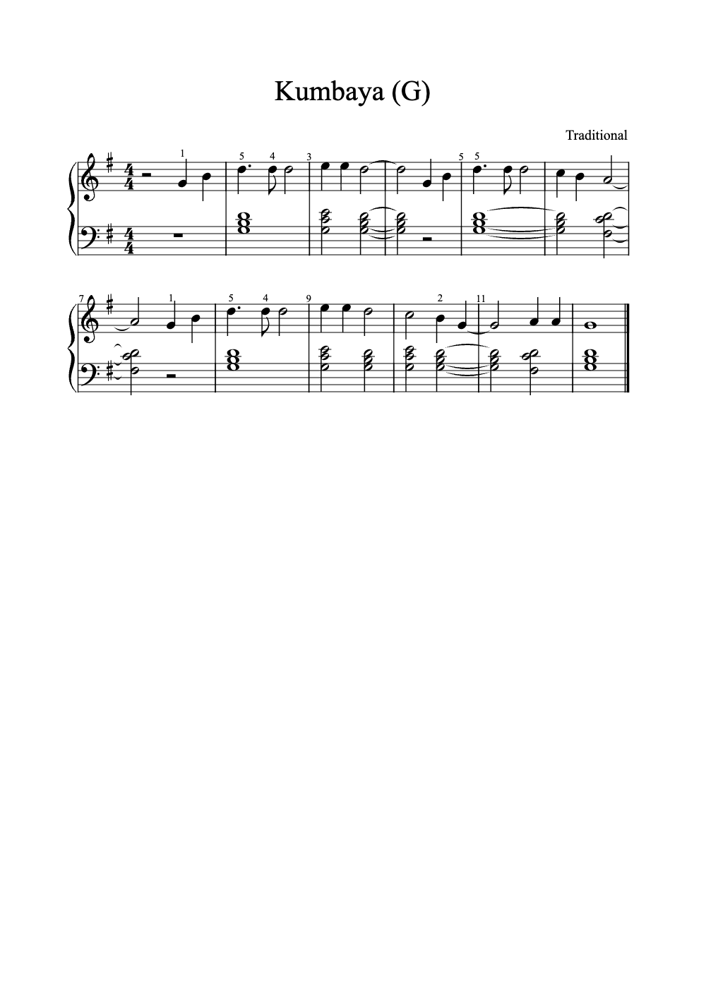 Sheet music preview for Kumbaya